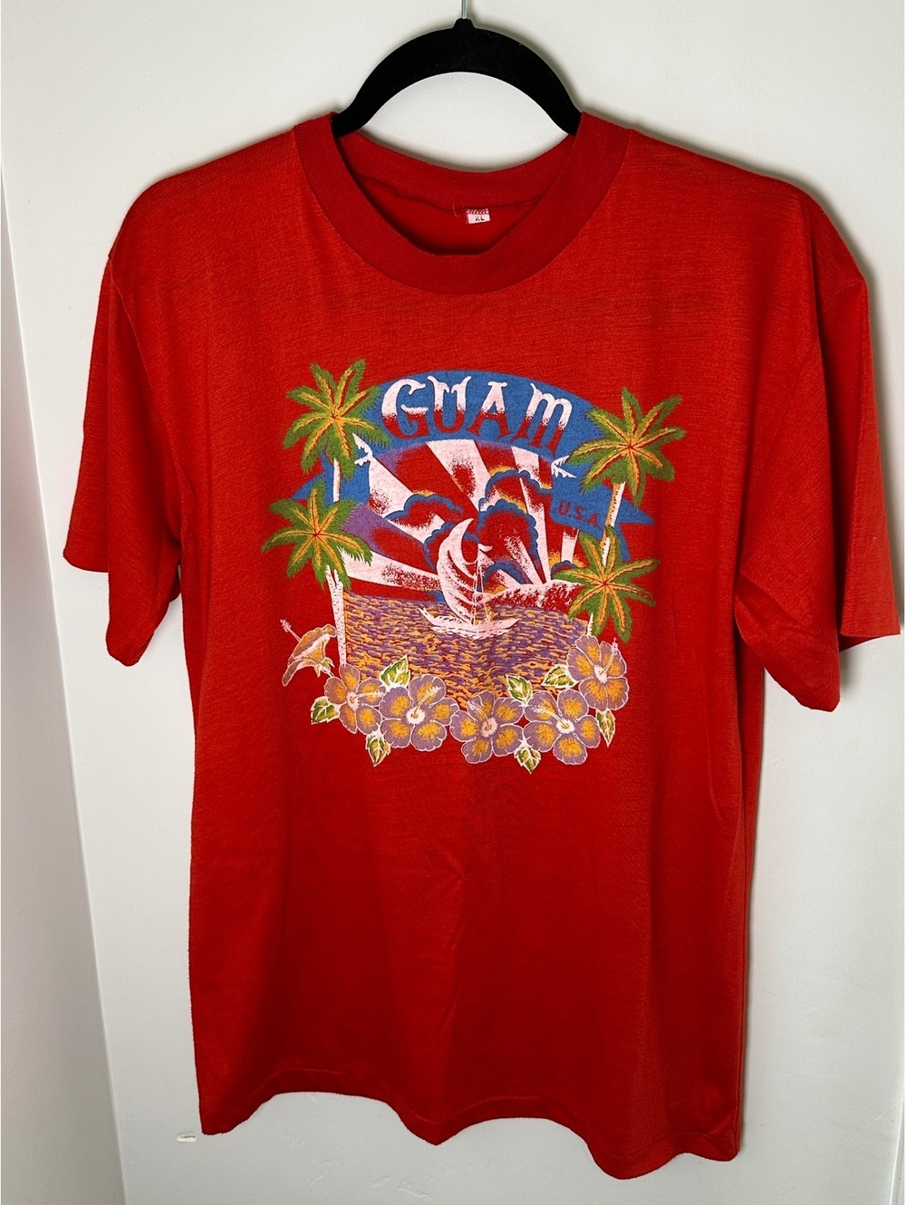 Vintage 80s Guam USA Souvenir Graphic T-Shirt Red Single Stitch - Size M